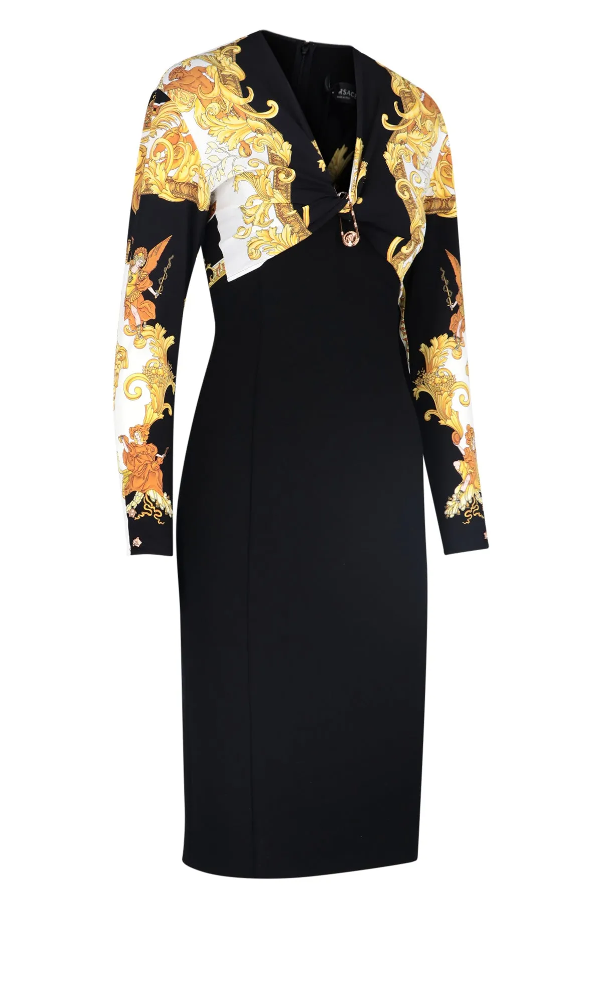Versace Barocco-Printed V-Neck Dress