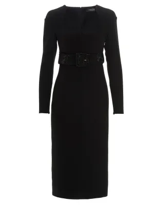 Versace Graphic Neckline Belted Midi Dress