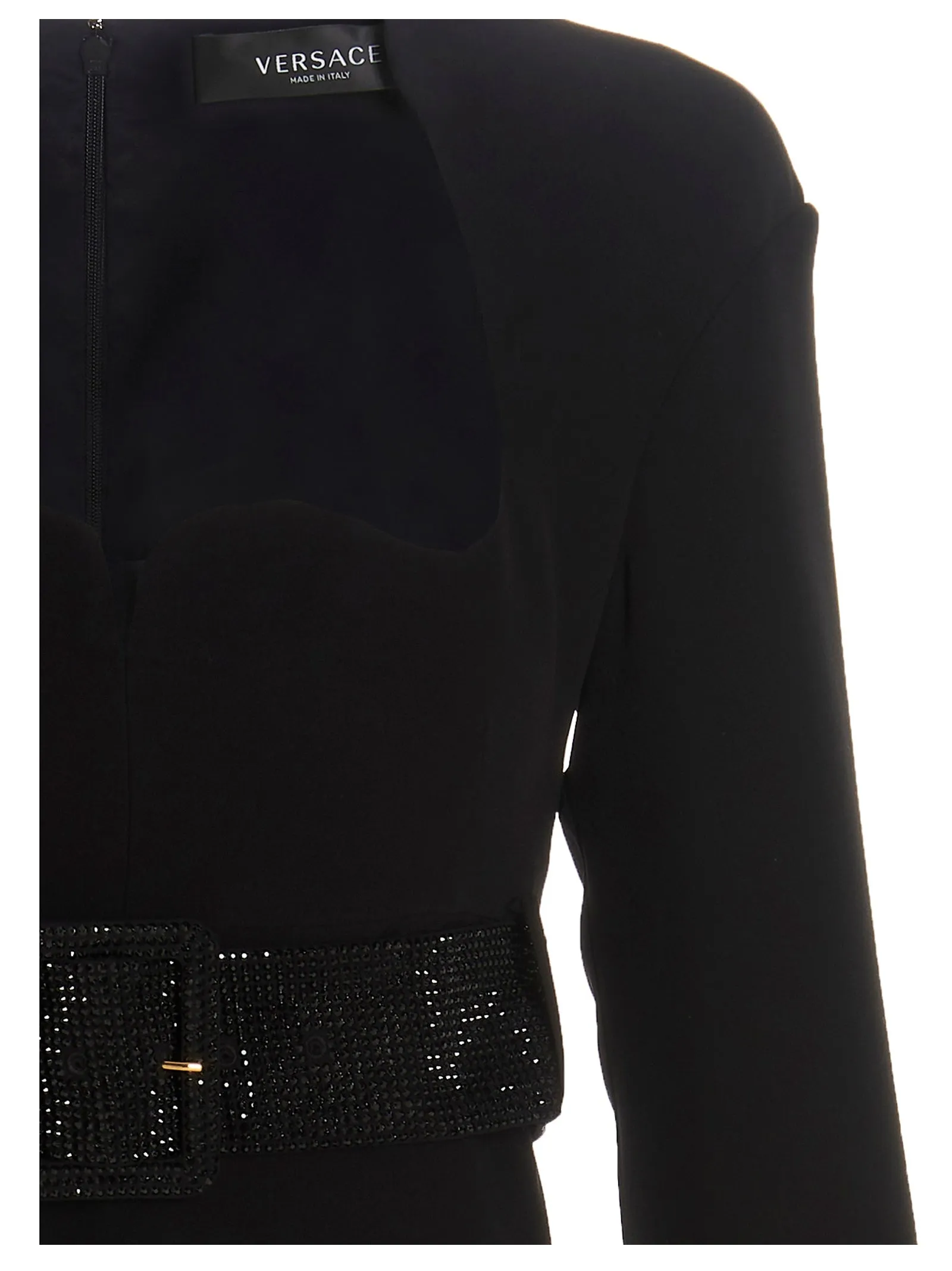 Versace Graphic Neckline Belted Midi Dress
