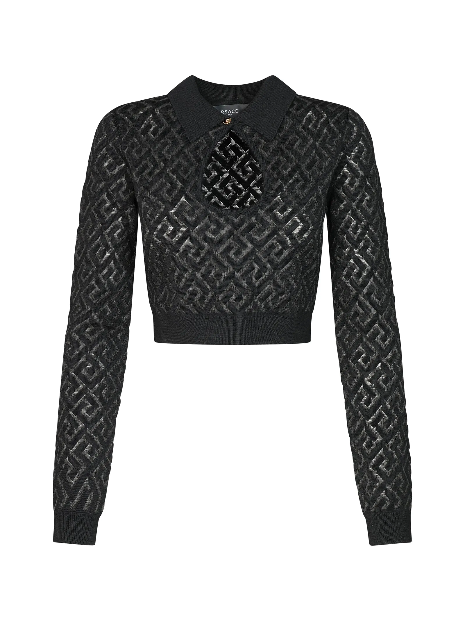 Versace La Greca Jacquard Cut-Out Cropped Top