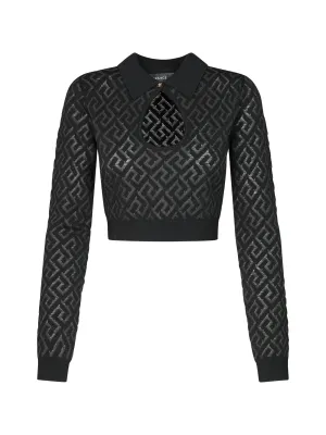 Versace La Greca Jacquard Cut-Out Cropped Top