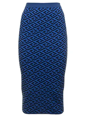 Versace La Greca Pattern High Waist Knitted Skirt