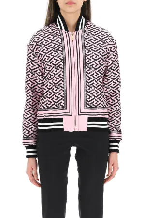 Versace La Greca Pattern Long Sleeved Bomber Jacket