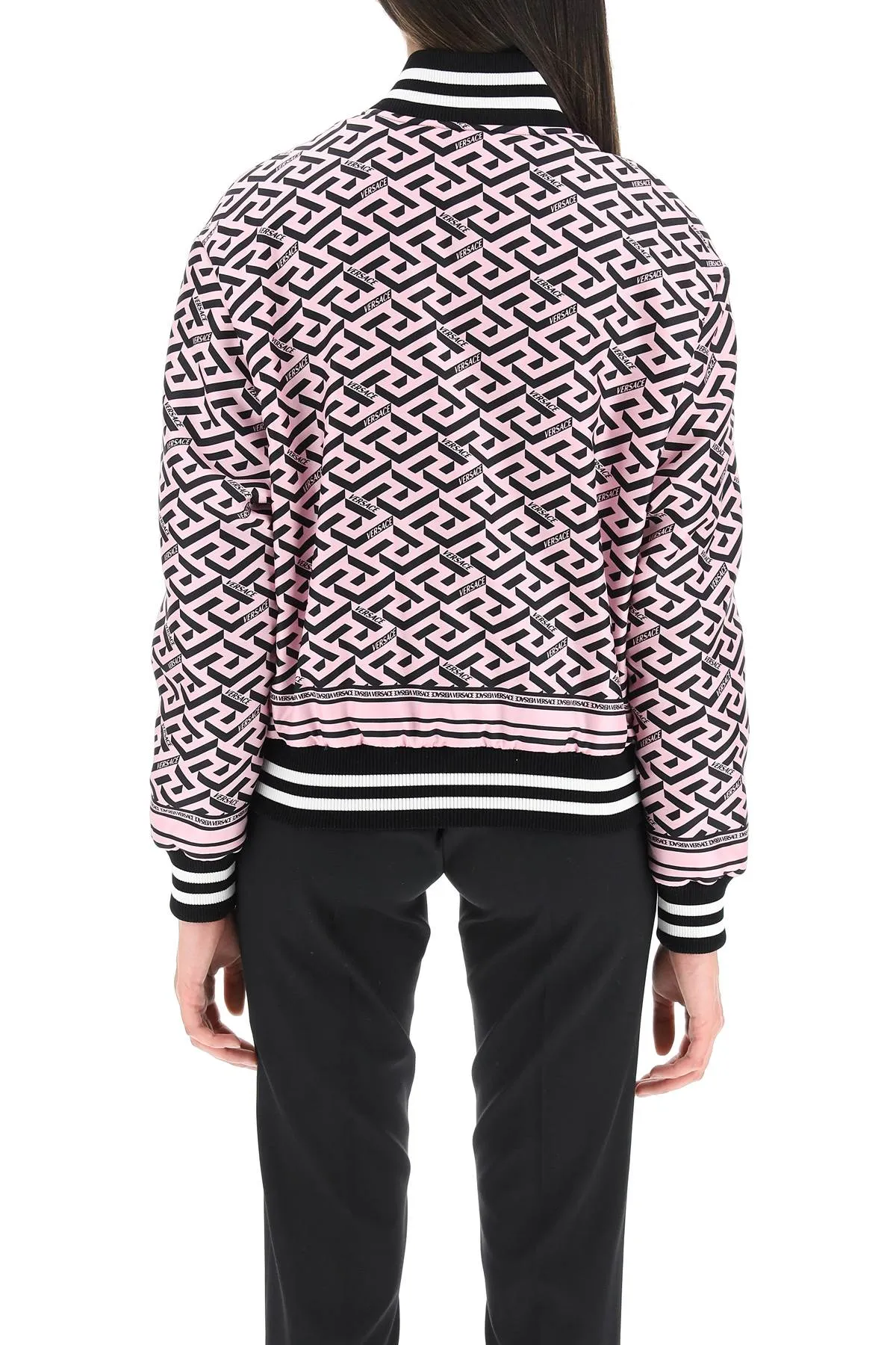Versace La Greca Pattern Long Sleeved Bomber Jacket