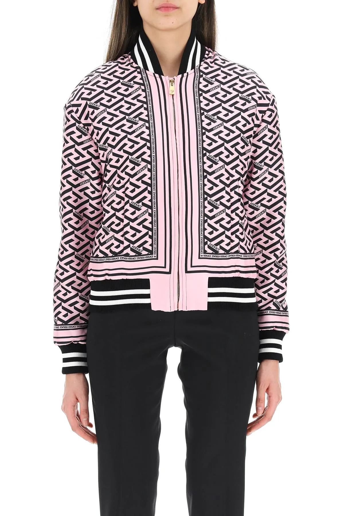 Versace La Greca Pattern Long Sleeved Bomber Jacket