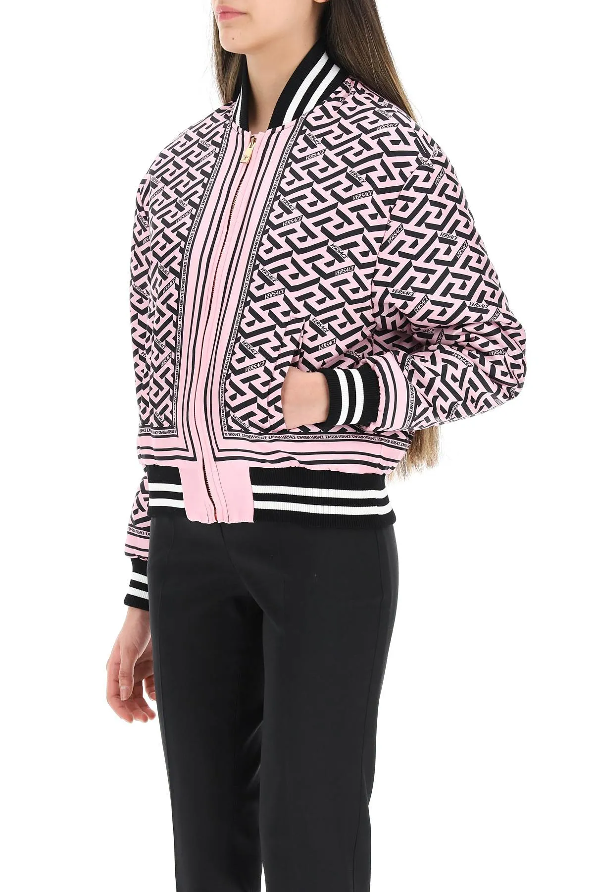 Versace La Greca Pattern Long Sleeved Bomber Jacket