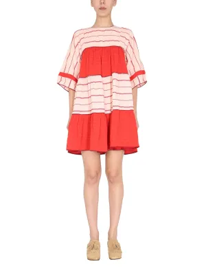 YMC Stripe Print Panelled Mini Dress