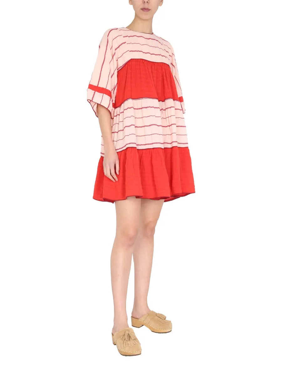 YMC Stripe Print Panelled Mini Dress