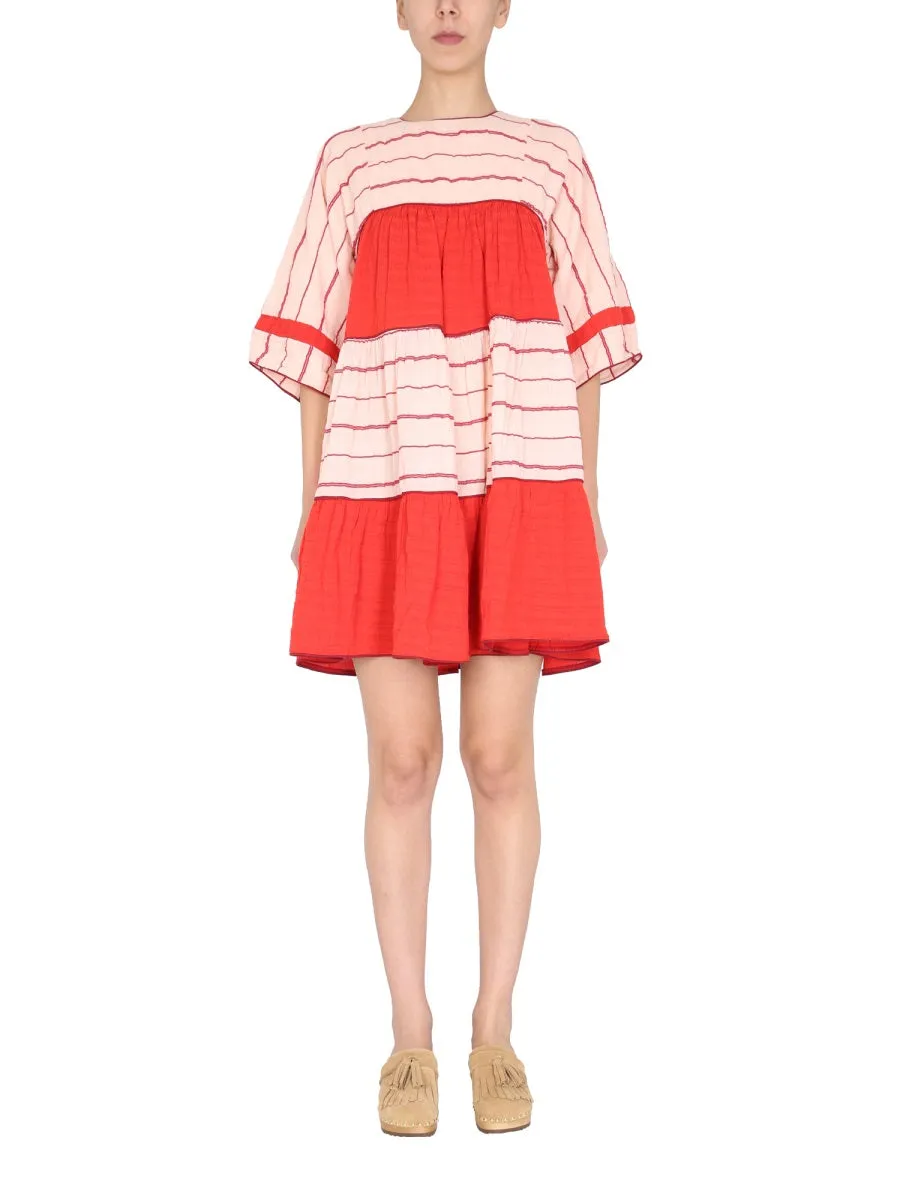 YMC Stripe Print Panelled Mini Dress