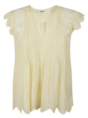 Zadig & Voltaire Lace-Embroidered Pleated Top