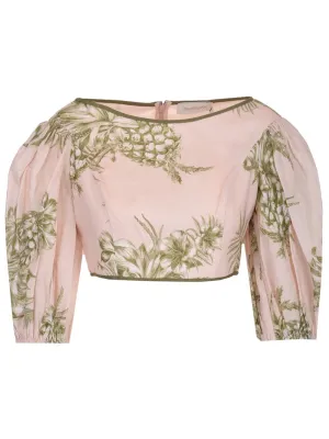 Zimmermann Empire Puff-Sleeved Cropped Top