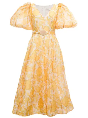 Zimmermann Postcard Puff Sleeved Midi Dress