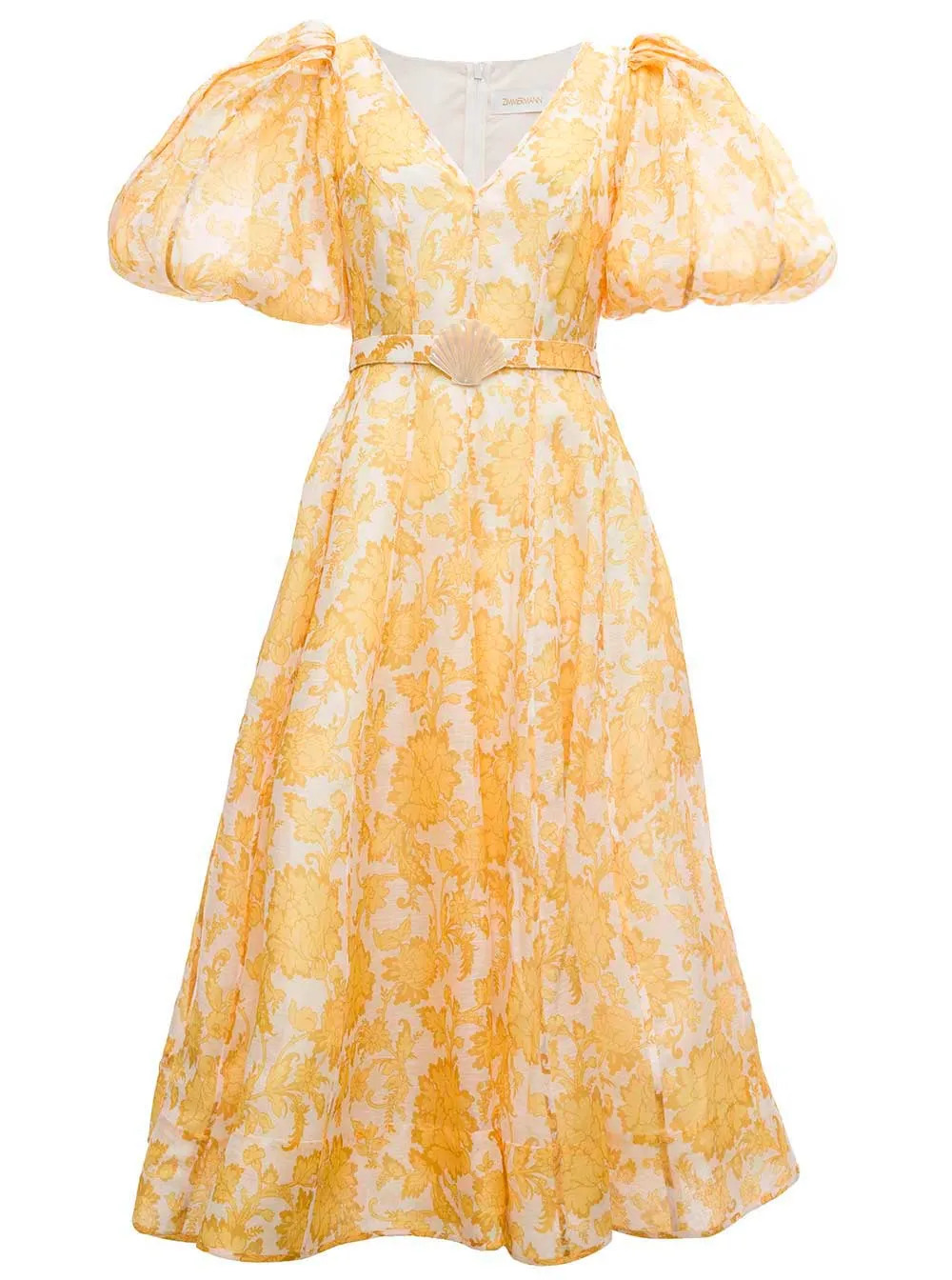Zimmermann Postcard Puff Sleeved Midi Dress